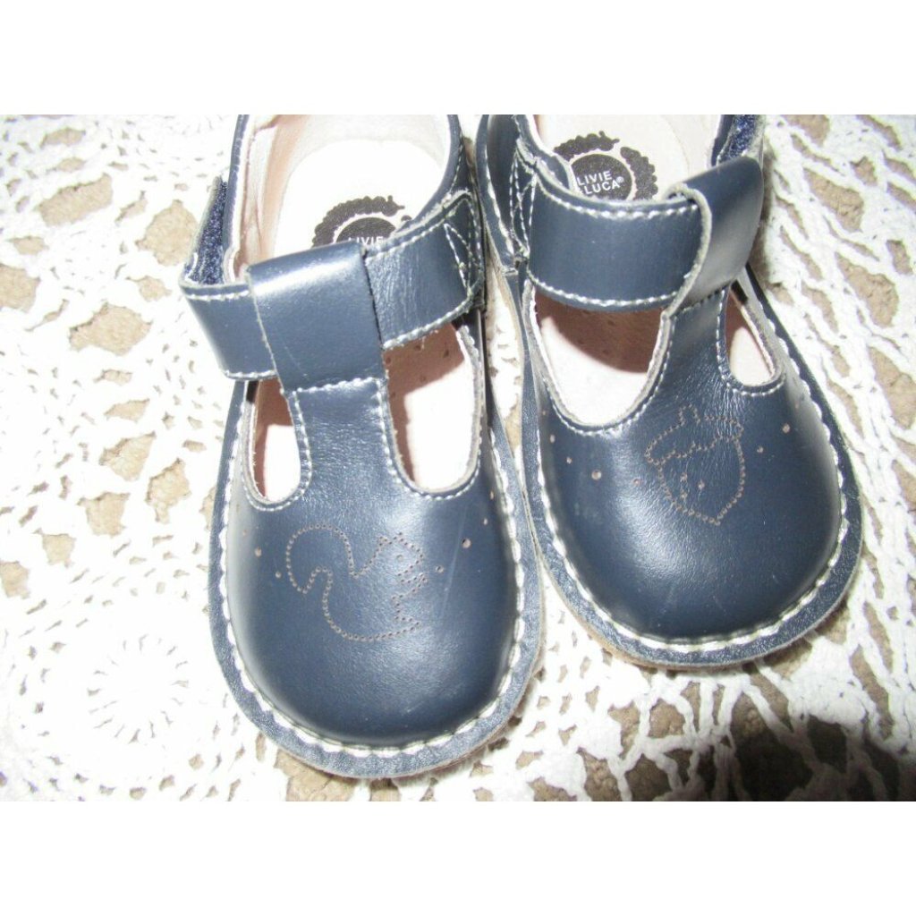 New Livie & Luca Navy Squirrel & Acorn Leather Mary Jane Shoes Little Girls 6 M